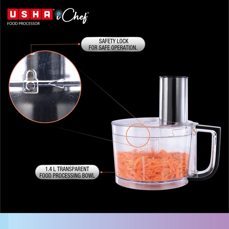 Usha Usha ICHEF Food Processor 800 Watts Copper Motor with 9 Accessories 8 Functions BLACK  - Image 4