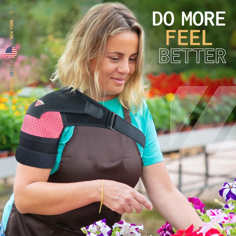 FIGHTECH Shoulder Brace - Support & Injury Prevention Brace- Joint Pain Releaser- Shoulder Compression Wrap Strap - Adjustable Injury Accessories for Shoulders - Premium Quality Strap by FIGHTECH (Pink, L-XL) - Image 4