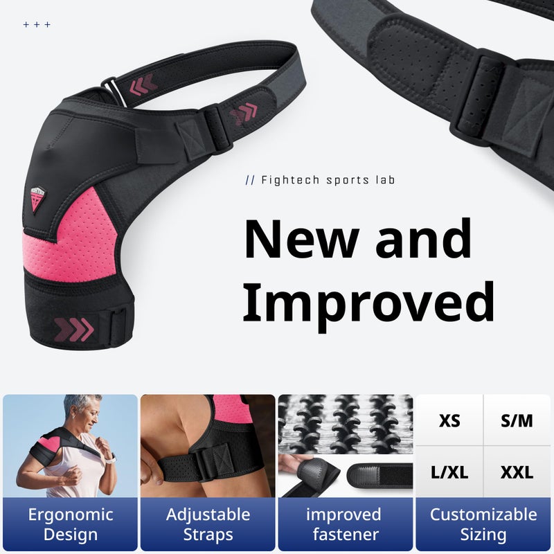 FIGHTECH Shoulder Brace - Support & Injury Prevention Brace- Joint Pain Releaser- Shoulder Compression Wrap Strap - Adjustable Injury Accessories for Shoulders - Premium Quality Strap by FIGHTECH (Pink, L-XL) - Image 5