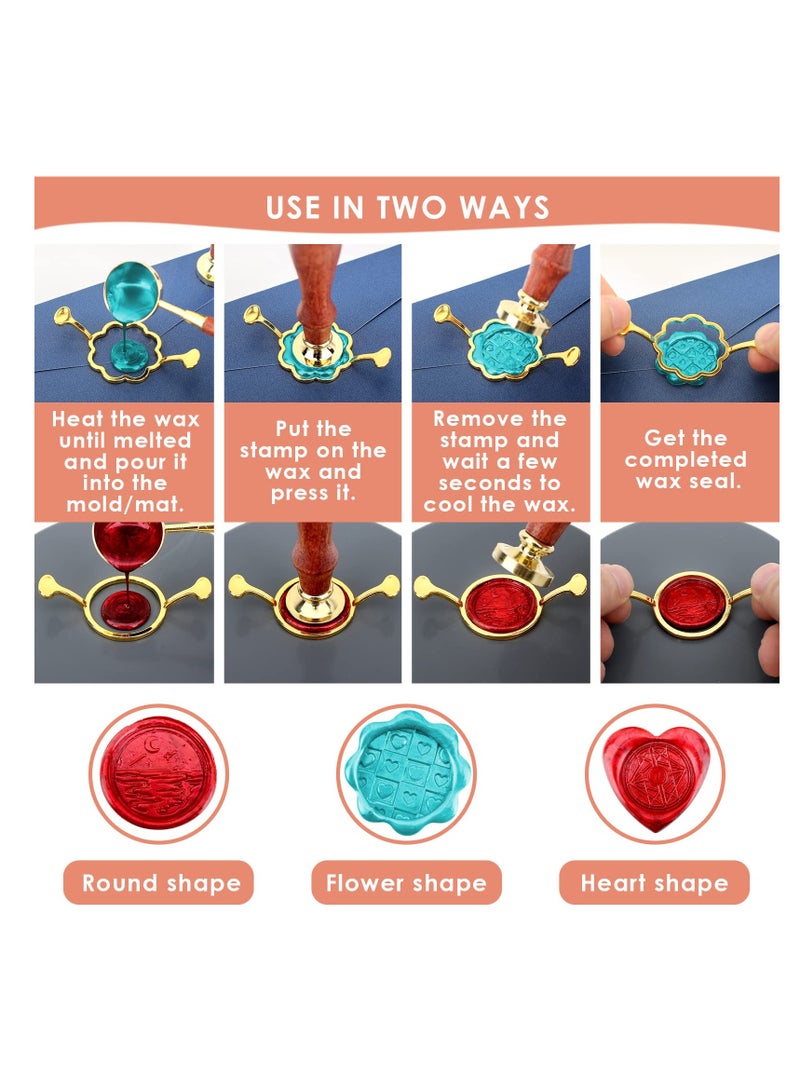 Excefore 3 Pack Metal Wax Seal Molds With Round Flower Heart Shape For 1 Inch Wax Seal Stamp, DIY Craft Adhesive Waxing - Image 4