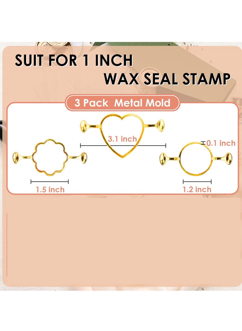 Excefore 3 Pack Metal Wax Seal Molds With Round Flower Heart Shape For 1 Inch Wax Seal Stamp, DIY Craft Adhesive Waxing - Image 5