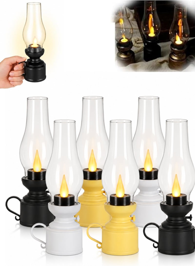 LED Candle Lantern Set of 6, Flameless Flickering Candle Light with Glass Chimney Style, Battery Operated Vintage Decorative Lantern for Wedding, Table Centerpiece & Home Decor, Night Light (assorted colours) - Image 1