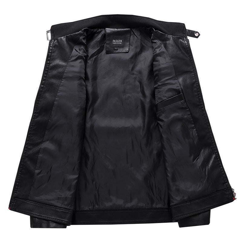 2025 Men'S Pu Leather Motorcycle Jacket Stand Collar Color Block Thin Jacket Casual Ly Approved - Image 5
