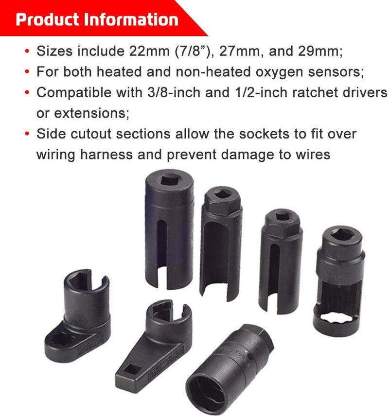A ABIGAIL 7PCS Oxygen Sensor Socket 22mm (7/8 in), 27mm, 29mm fits All Vehicle O2 Removal and Installation Universal Puller and Removal Tool - Image 5