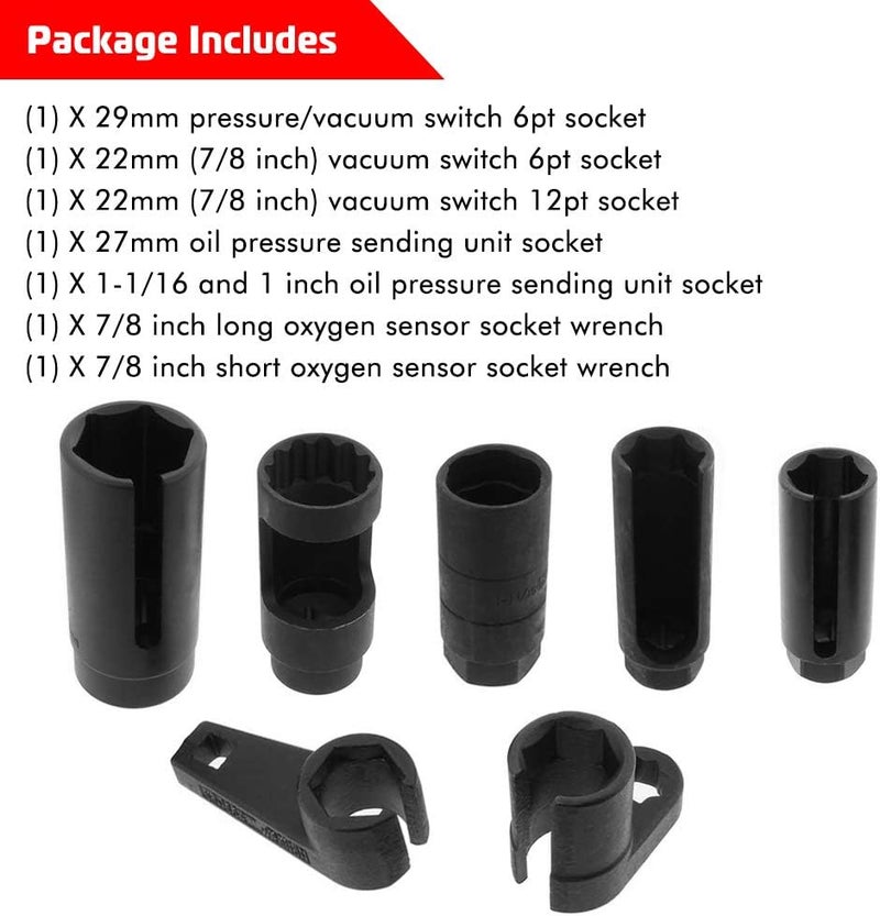 A ABIGAIL 7PCS Oxygen Sensor Socket 22mm (7/8 in), 27mm, 29mm fits All Vehicle O2 Removal and Installation Universal Puller and Removal Tool - Image 3