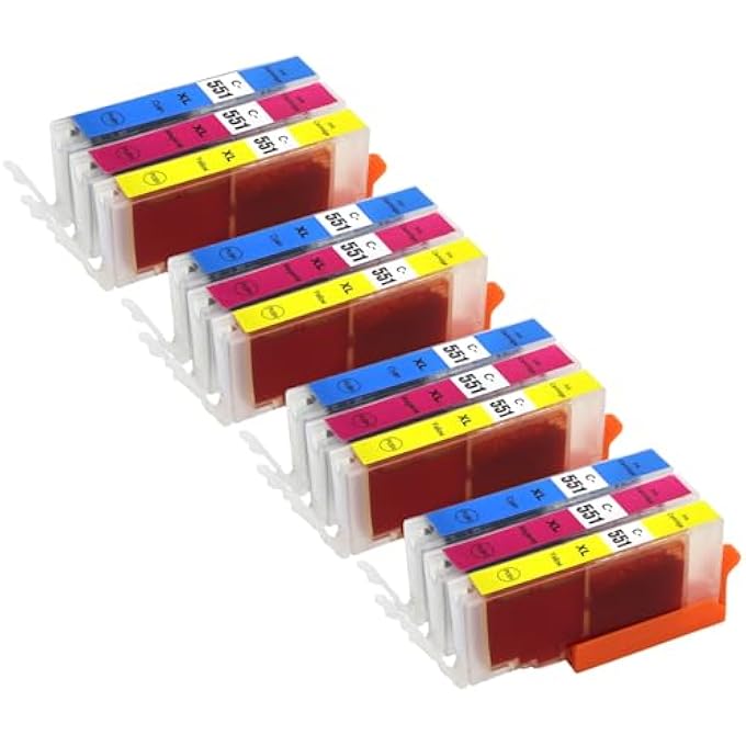 4 C/M/Y SET OF 3 CARTRIDGES TO REPLACE CANON CLI-551 COMPATIBLE/NON-OEM FOR PIXMA PRINTERS (12 PACK) - Image 1