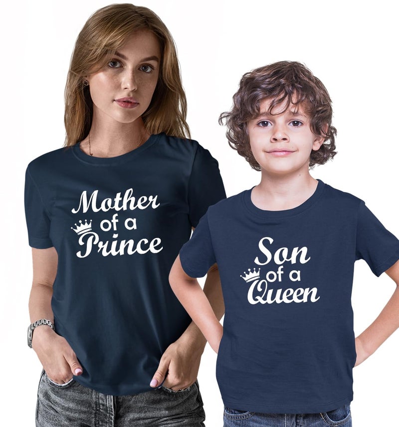 INDISSH Mom Son Matching T-Shirt Combo of 2 | Printed Cotton Tshirts - FAM2_WRN-MS02-NVY-M_KRN-MS02-NVY-5YR NavyBlue - Image 1