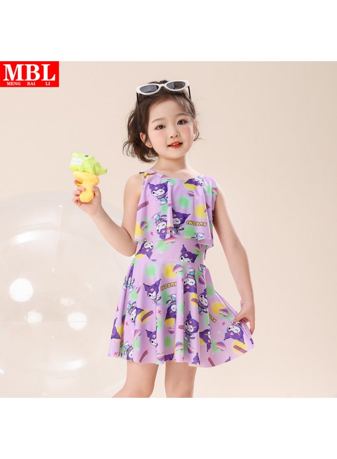 Girls' Swimming Dress Cartoon Printed Floral Floral Children's Split Sleeveless Vest Skirt Children's Swimming Skirt Set