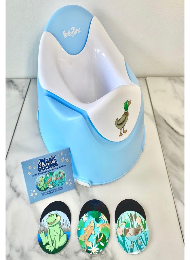 Potty Time New | Potty Training Seat by Potty Watch Inventor - Easy & Fun Toilet with Interactive 6 Reusable Color Changing Magic Stickers - Easy to Peel Stickers for Kids - (Pond, Blue) - Image 4
