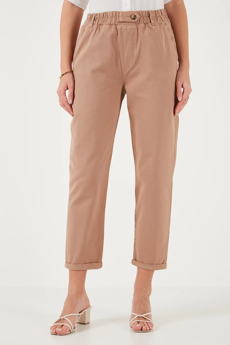 ليلا Cotton Standard Fit High Waist Straight Leg Trousers Women's Trousers 668YP4924