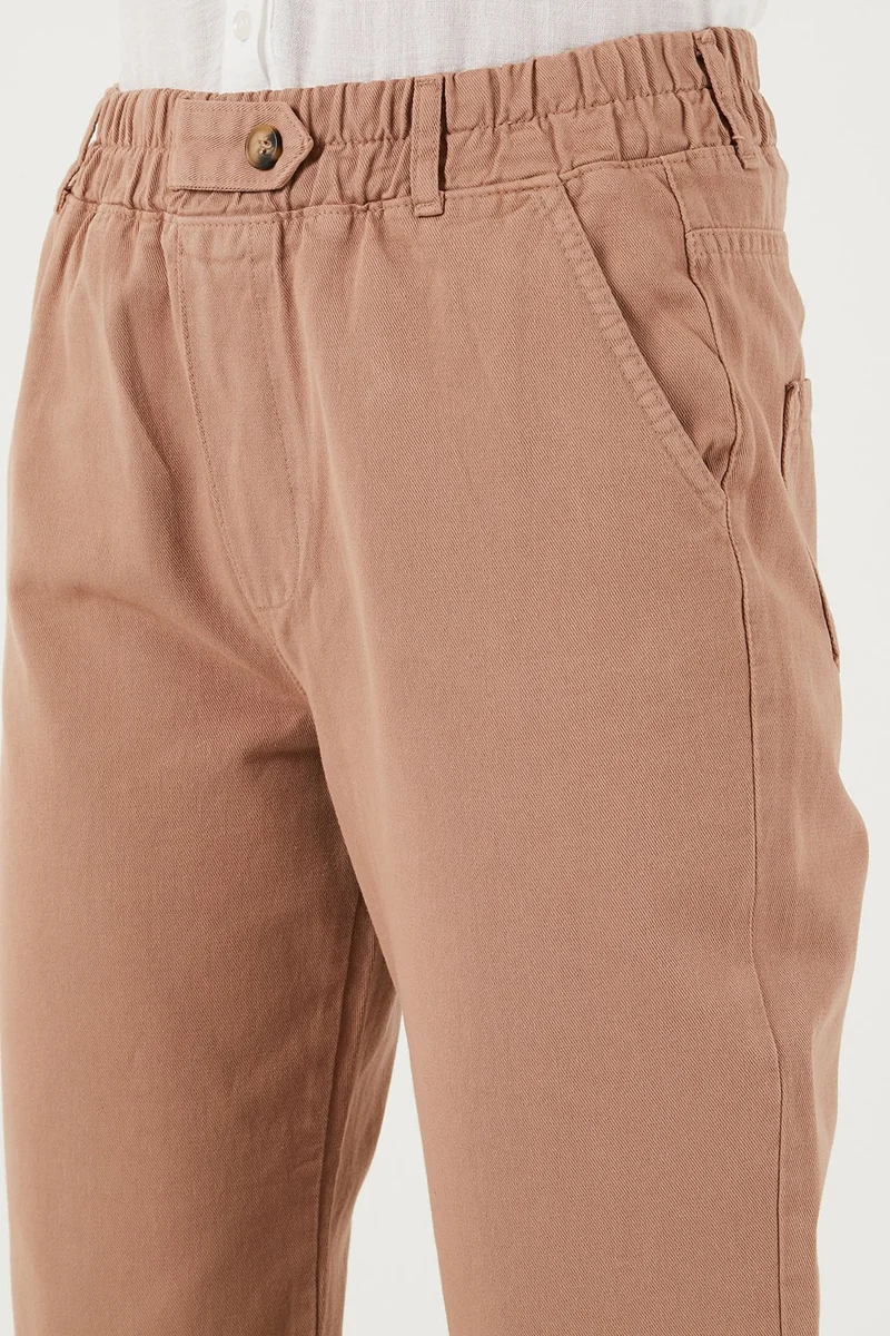 ليلا Cotton Standard Fit High Waist Straight Leg Trousers Women's Trousers 668YP4924