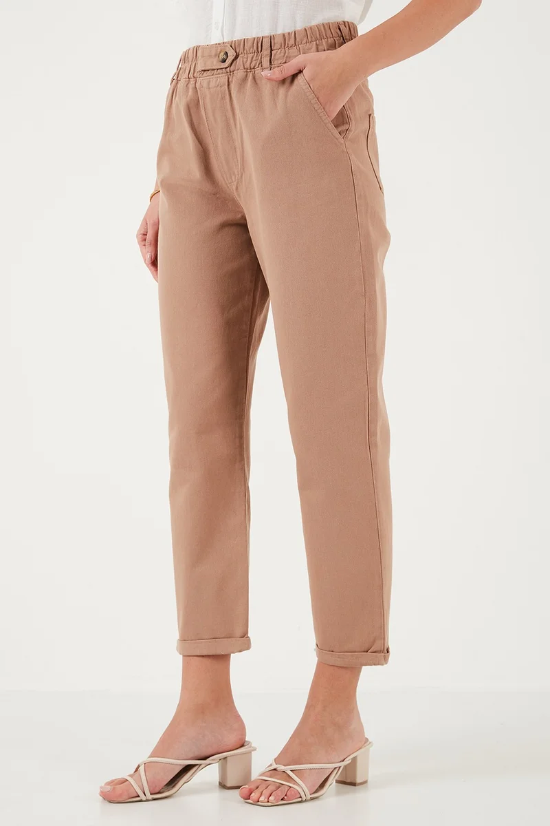 ليلا Cotton Standard Fit High Waist Straight Leg Trousers Women's Trousers 668YP4924