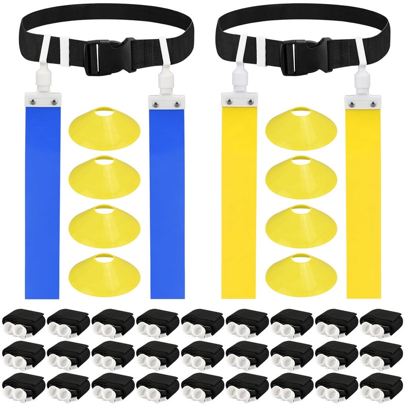 حزام كرة القدم العلم DkOvn 124101428pcs قابل للتعديل مع حزام وأعلام للشباب والبالغين 14pcs أصفر 14pcs أزرق