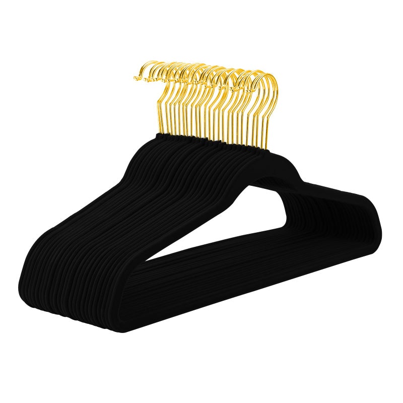 MIZGI Black Velvet Hangers 60 Pack,Premium Gold Clothes Hangers Non-Slip Felt Hangers,Sturdy Black Heavy Duty Coat Durable Suit Hanger for Space Saving, No Flocked Marks - Image 1