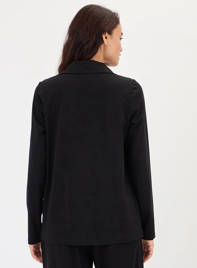 Femmella Black Zip-Neck Top with Contrast Piping