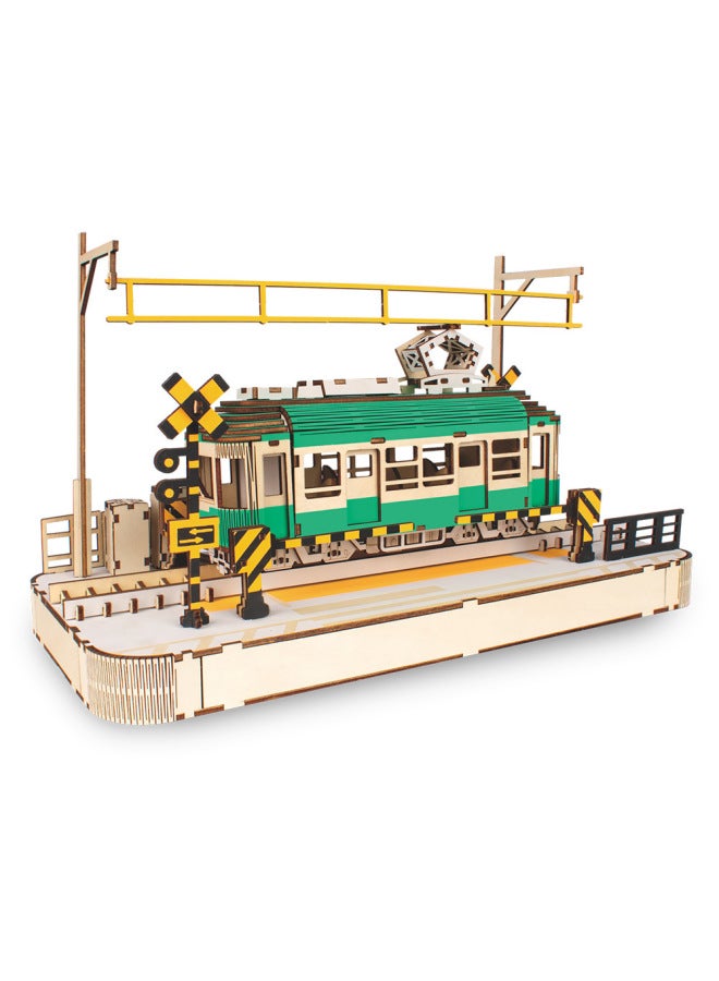 إسكدنيا أحجية الصور المقطوعة الخشبية ثلاثية الأبعاد ثلاثية الأبعاد نموذج الترام ألغاز تجميع العلوم والتعليم ألعاب الأطفال والكبار المصنوعة يدويًا-اللون: Yhb12 ترام السكك الحديدية - Image 1