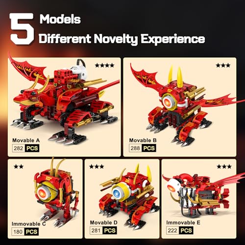 HOGOKIDS 5in1 Dragon Robot Building Toys with 6 Lighting Colors  5 Light Effects  354PCS Remote  App Control Robots Toy Set for Kids RC Robot Building Toys Gifts for Teens Boys Girls Age 812 - Image 5