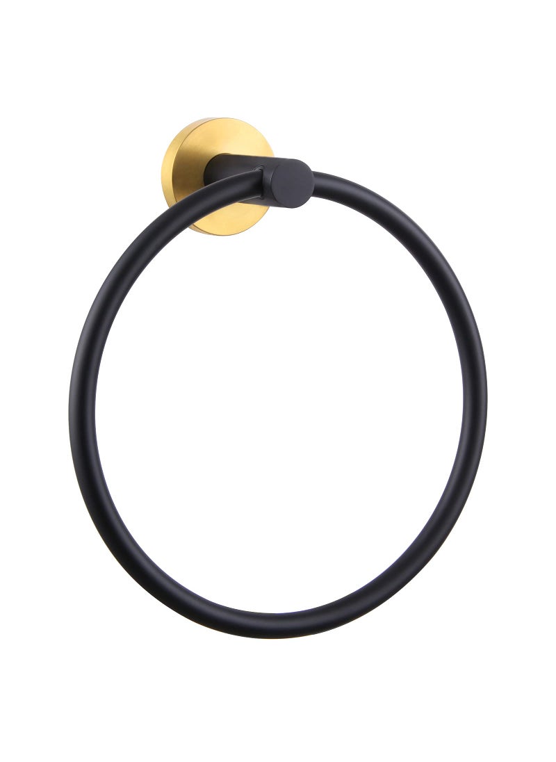 APLusee APLusee Hand Towel Ring Stainless Steel Round Bathroom Towel Holder Loop Black  Gold 