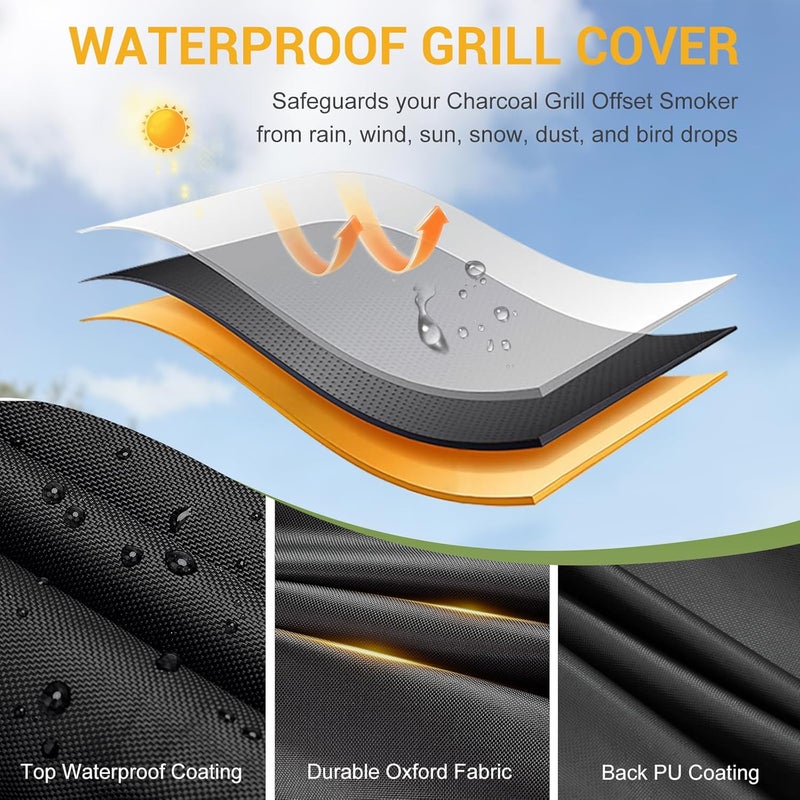 TheElves Offset Smoker Cover 46 Inch, Charcoal Grill Covers Waterproof for Outdoor Grills, Heavy Duty Cover for Offset Smoker CC1830W and CC1830F 811 Sq - 46" W x 28" D x 48" H - Image 4