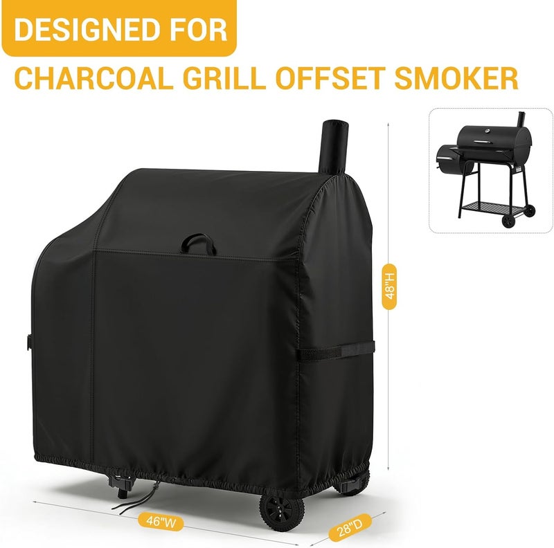 TheElves Offset Smoker Cover 46 Inch, Charcoal Grill Covers Waterproof for Outdoor Grills, Heavy Duty Cover for Offset Smoker CC1830W and CC1830F 811 Sq - 46" W x 28" D x 48" H - Image 2