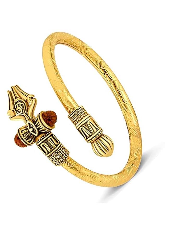 Arabest Rudraksha Shiv Om Trishul Damroo Kada for men, Lord Shiva Bahubali Cuff Bracelet for men, boys | Religious Brass Kada | Free size - Image 1