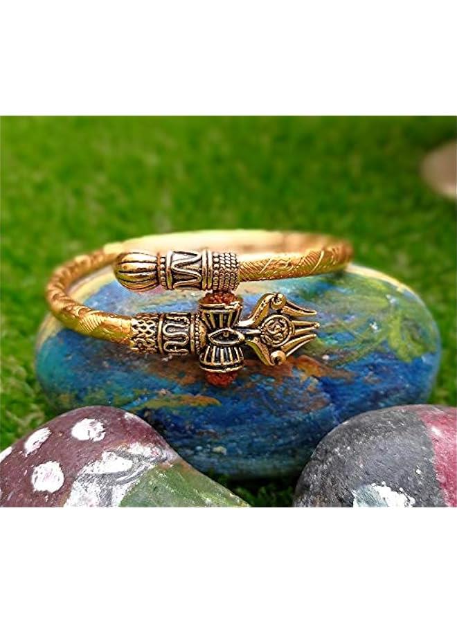 Arabest Rudraksha Shiv Om Trishul Damroo Kada for men, Lord Shiva Bahubali Cuff Bracelet for men, boys | Religious Brass Kada | Free size - Image 2
