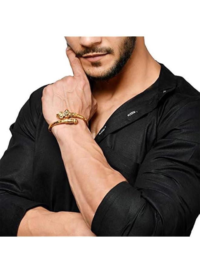 Arabest Rudraksha Shiv Om Trishul Damroo Kada for men, Lord Shiva Bahubali Cuff Bracelet for men, boys | Religious Brass Kada | Free size - Image 3