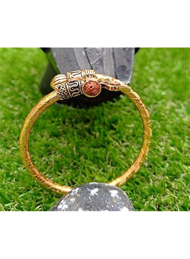 Arabest Rudraksha Shiv Om Trishul Damroo Kada for men, Lord Shiva Bahubali Cuff Bracelet for men, boys | Religious Brass Kada | Free size - Image 5