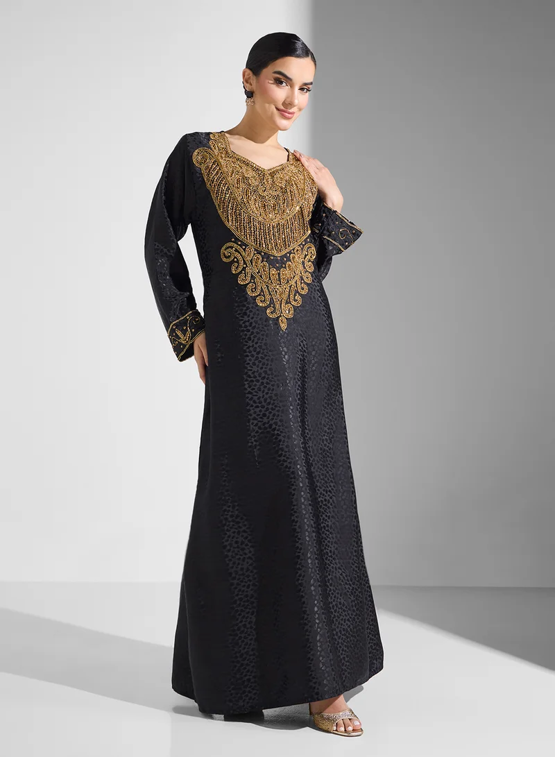 ARABIAN CLOSET Embellished Belted Jalabiya