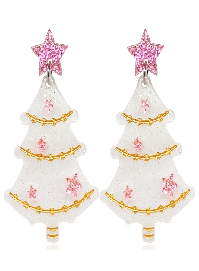 ZMANYIJEW Acrylic Christmas Tree Earrings for Women Colorful Resin Christmas Tree Snowflake Dinosaur Christmas Hat Drop Earrings for Holiday Jewelry Gift (F-pink Christmas Tree) - Image 1