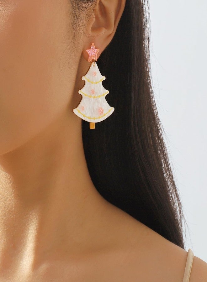 ZMANYIJEW Acrylic Christmas Tree Earrings for Women Colorful Resin Christmas Tree Snowflake Dinosaur Christmas Hat Drop Earrings for Holiday Jewelry Gift (F-pink Christmas Tree) - Image 2