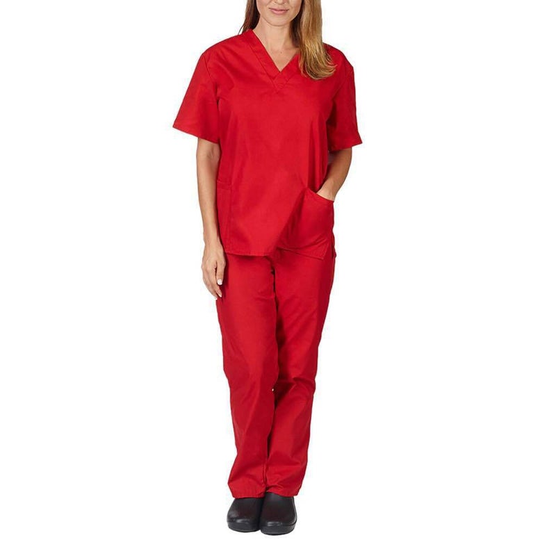 New Style Solid Color Pocket V-Neck Nursing Work Uniform Nurse Clothes Two-Piece Set Suit Women - Image 1