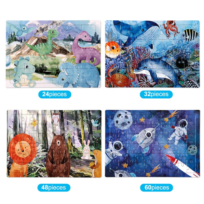 POPGIFTU 4 in 1 Increasing Difficulty Kid Puzzle for Kids, Ages 3-8, 24-60-Piece, Puzzles for Children Learning Educational Puzzle Toys for Boys and Girls Set for Kids(4 Puzzles) - Image 4