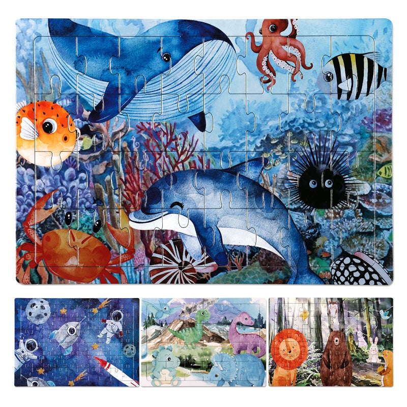 POPGIFTU 4 in 1 Increasing Difficulty Kid Puzzle for Kids, Ages 3-8, 24-60-Piece, Puzzles for Children Learning Educational Puzzle Toys for Boys and Girls Set for Kids(4 Puzzles) - Image 2