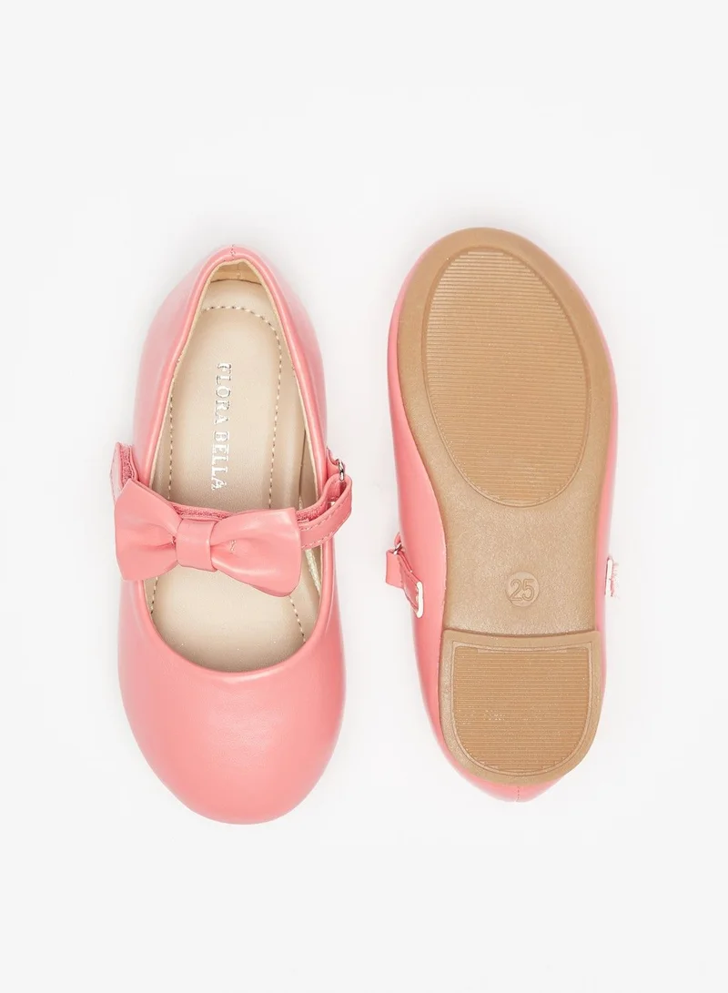 Flora Bella Bow Accented Mary Jane Shoes with Hook and Loop Closure
