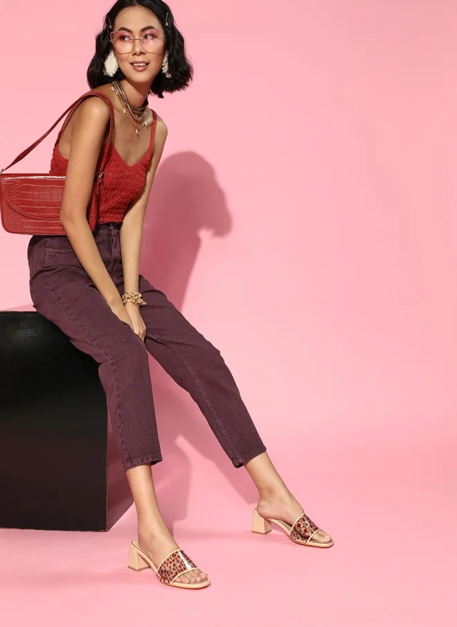 SASSAFRAS Deep Burgundy High-Rise Mom Fit Cropped Jeans for Women