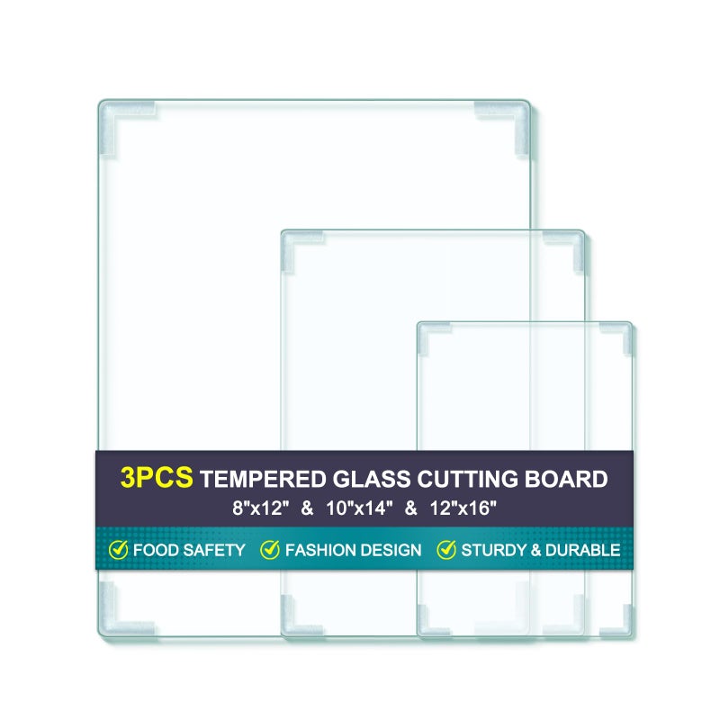 3Pcs Tempered Glass Cutting Board for Kitchen Counter FAAYUCK Glass Cutting Board with NonSlip Feet Heat Resistant NonSlip Scratch Resistant Shatter Resistant 8x1210x1412x16