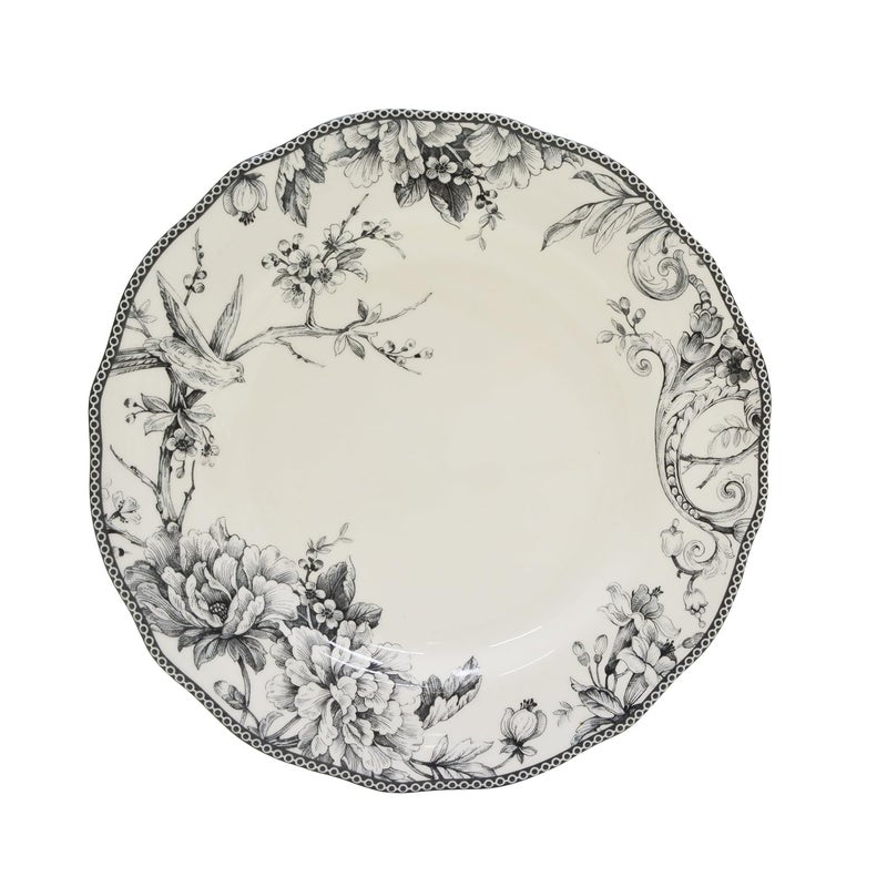 222 Fifth Adelaide 16-Piece Casual Grey Porcelain Dinnerware Set â€“ Service for 4, Classic Toile Bird & Floral Design, Microwave & Dishwasher Safe, for Everyday Dining & Entertainment - Image 3