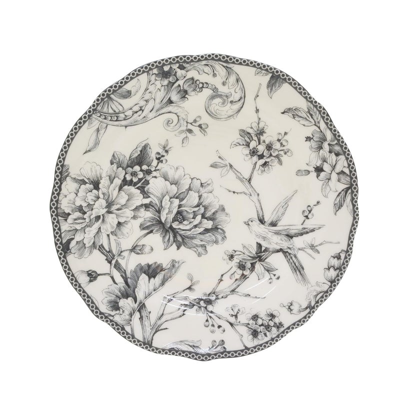 222 Fifth Adelaide 16-Piece Casual Grey Porcelain Dinnerware Set â€“ Service for 4, Classic Toile Bird & Floral Design, Microwave & Dishwasher Safe, for Everyday Dining & Entertainment - Image 4