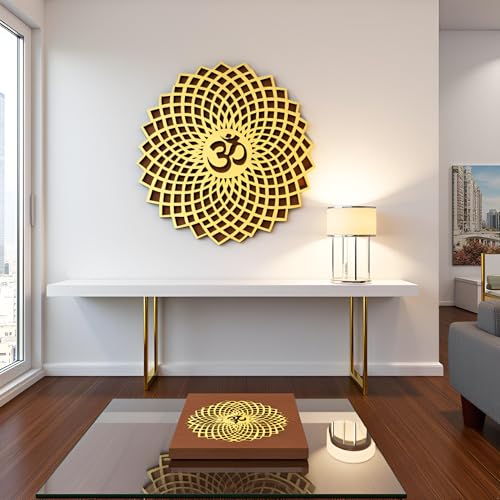 My Dream Carts 45x45cm Golden Om Round Decorative Wall Art Mdf Wooden Om Chakra For Temple, Living Room, Bedroom, Office, Hotel, Home Decor Items, Gift Item, Mandala Wall Hanging For House Decoration - Image 5