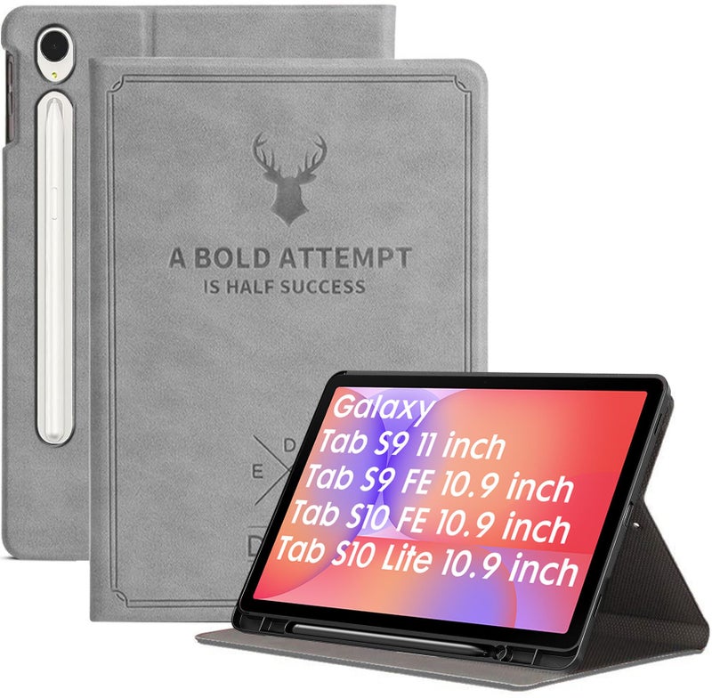 Robustrion Cover for Samsung Galaxy Tab S10 Lite 10.9" / Tab S9 FE / S10 FE/Tab S9 11" with [S Pen Holder] Deer Flip Case for Samsung Tab S10 FE /S9 FE/ S10 Lite Tablet Cover [Auto Sleep Wake] - Grey - Image 1