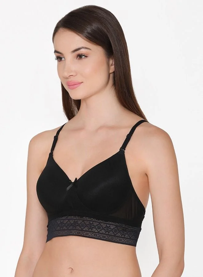 كلوفيا Clovia Padded Non-Wired Full Coverage Longline Bralette In Black - Lace