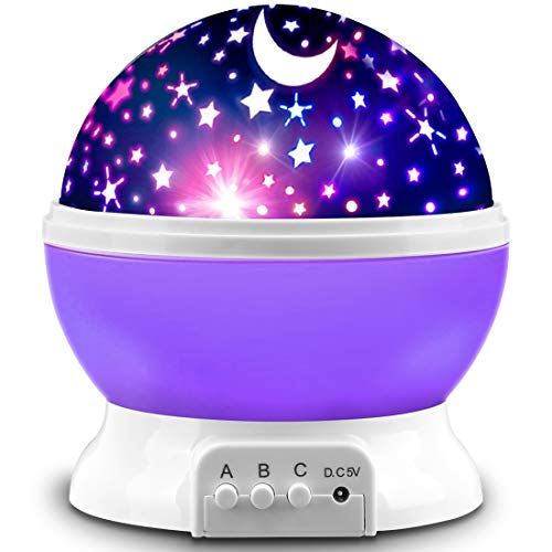 MOKOQI Star Projector Night Lights for Kids, Birthday Gifts for 1-4-6-14 Year Old Girl and Boy, Projection Lamp for Kids Bedroom, Glow in The Dark Stars and Moon for Child Asleep Peacefully- Purple - Image 1