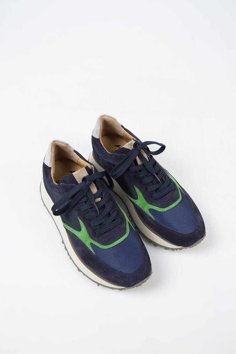 Krahe Calista Men's Genuine Leather Lace-up Navy Green Sneakers - Image 3