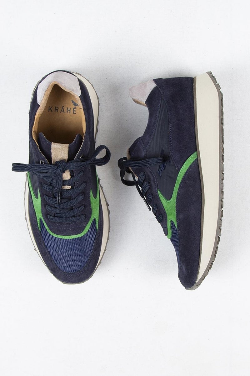 Krahe Calista Men's Genuine Leather Lace-up Navy Green Sneakers - Image 1