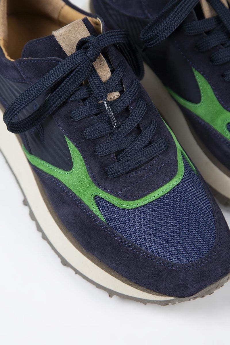 Krahe Calista Men's Genuine Leather Lace-up Navy Green Sneakers - Image 4