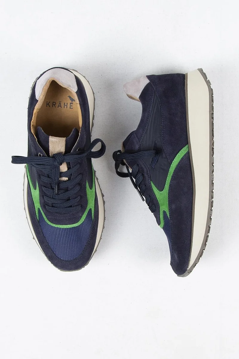 Krahe Krahe Calista Men's Genuine Leather Lace-up Navy Green Sneakers