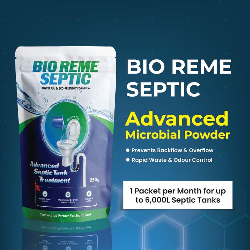 Bio Reme Septic Tank Cleaning Powder – Reduces Sludge, Removes Odor, Eco-Friendly Bacteria, Pack of 1 (250g) - Image 2