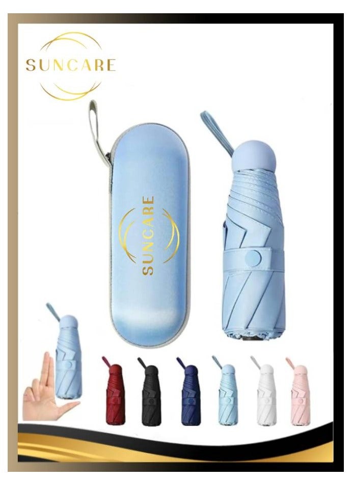 SUNCARE Umbrella for Rain & Sun Protection – 8 Ribs Compact Waterproof Windproof Folding Travel Umbrella, All-Weather Compact Unisex Umbrella for Kids & Adults (Sky Blue) - Image 1