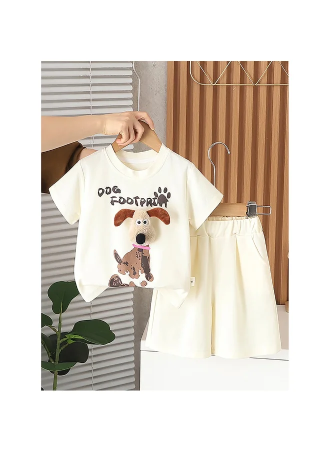 LITTLE SURPRISE BOX Cream Doggy Paw 2pcs Shorts set for Toddlers and Kids.-2-3Y